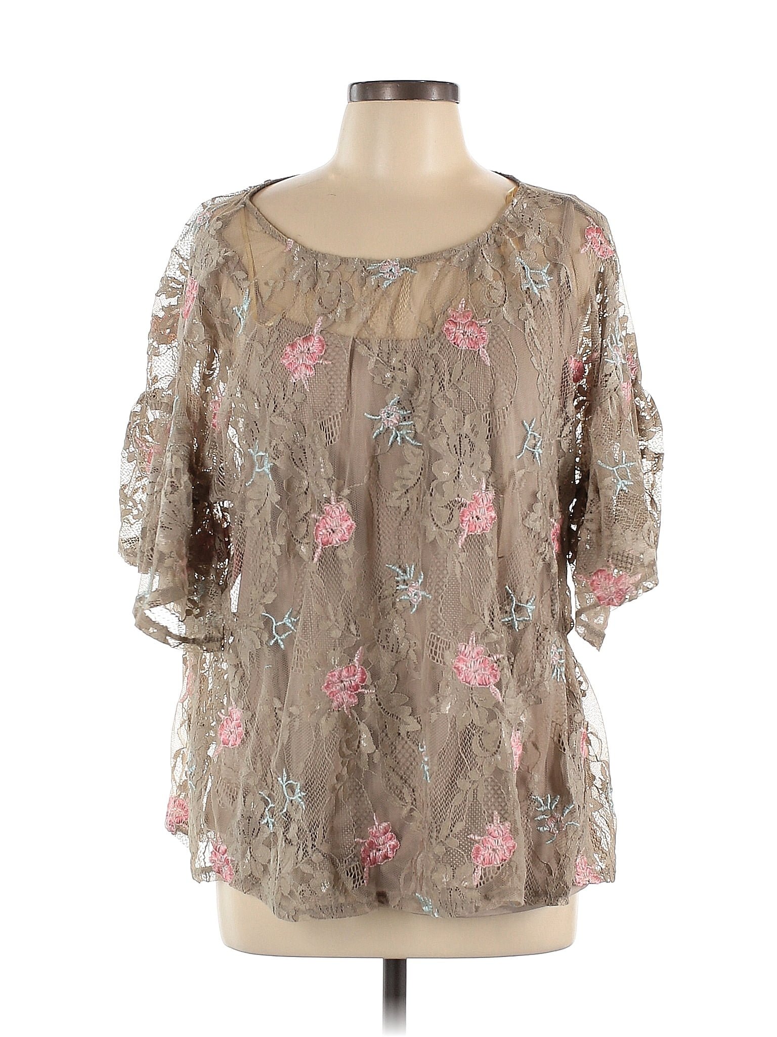 Democracy Floral Tan Short Sleeve Top Size XL - 56% off | thredUP