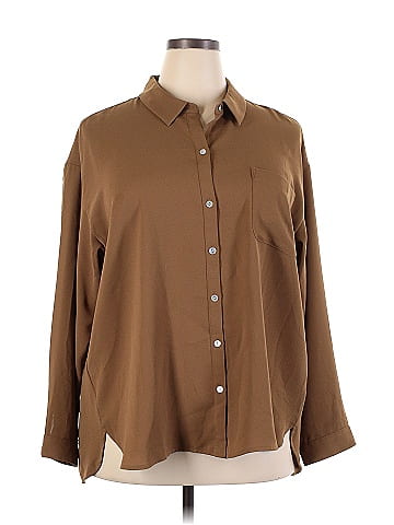 J.Jill 100% Polyester Polka Dots Brown Long Sleeve Blouse Size 2X (Plus) -  73% off