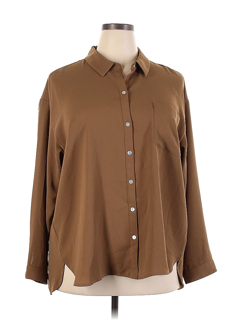 J.Jill 100% Polyester Polka Dots Brown Long Sleeve Blouse Size 2X (Plus) -  73% off