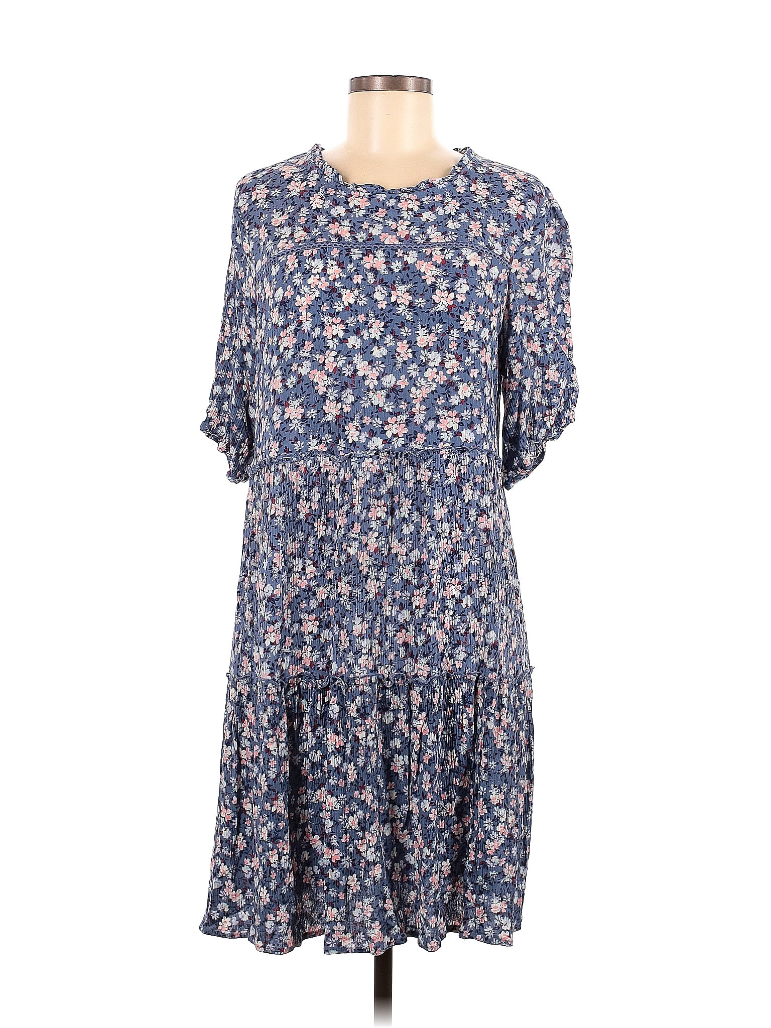 Knox Rose 100 Rayon Floral Multi Color Blue Casual Dress Size M 36