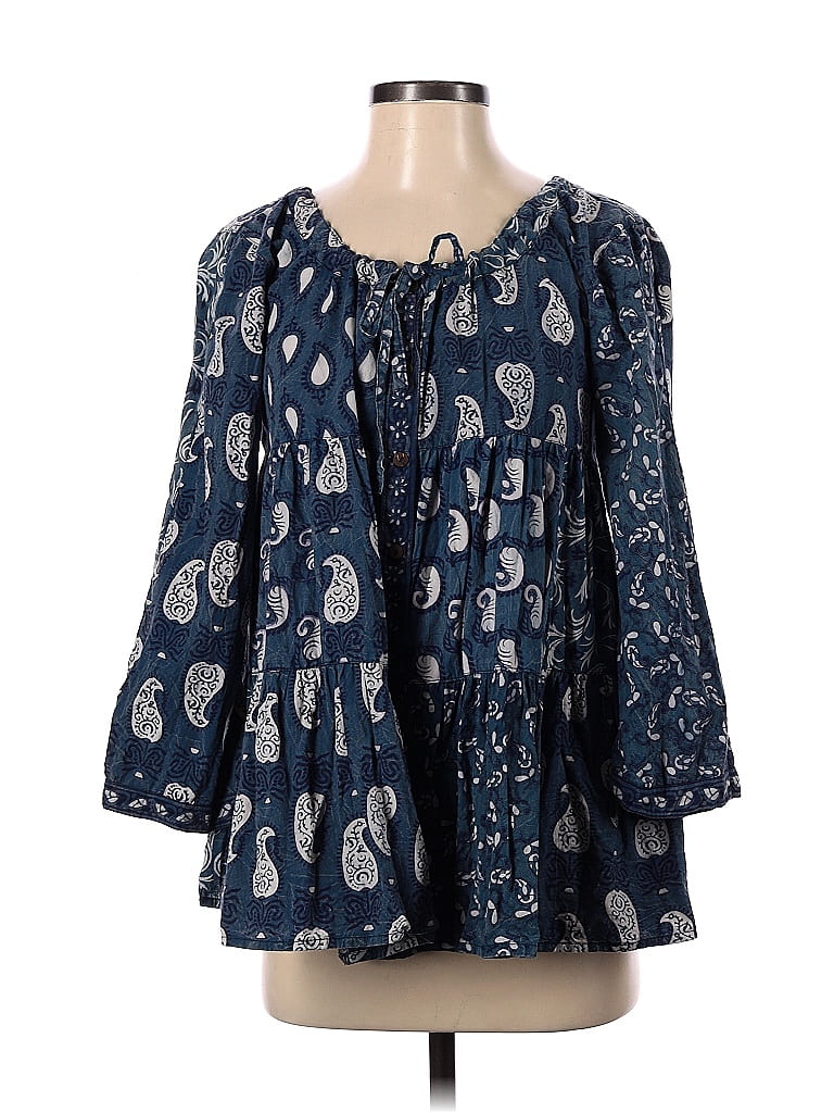 Sacred Threads 100% Cotton Paisley Blue Long Sleeve Blouse Size S - 70% ...