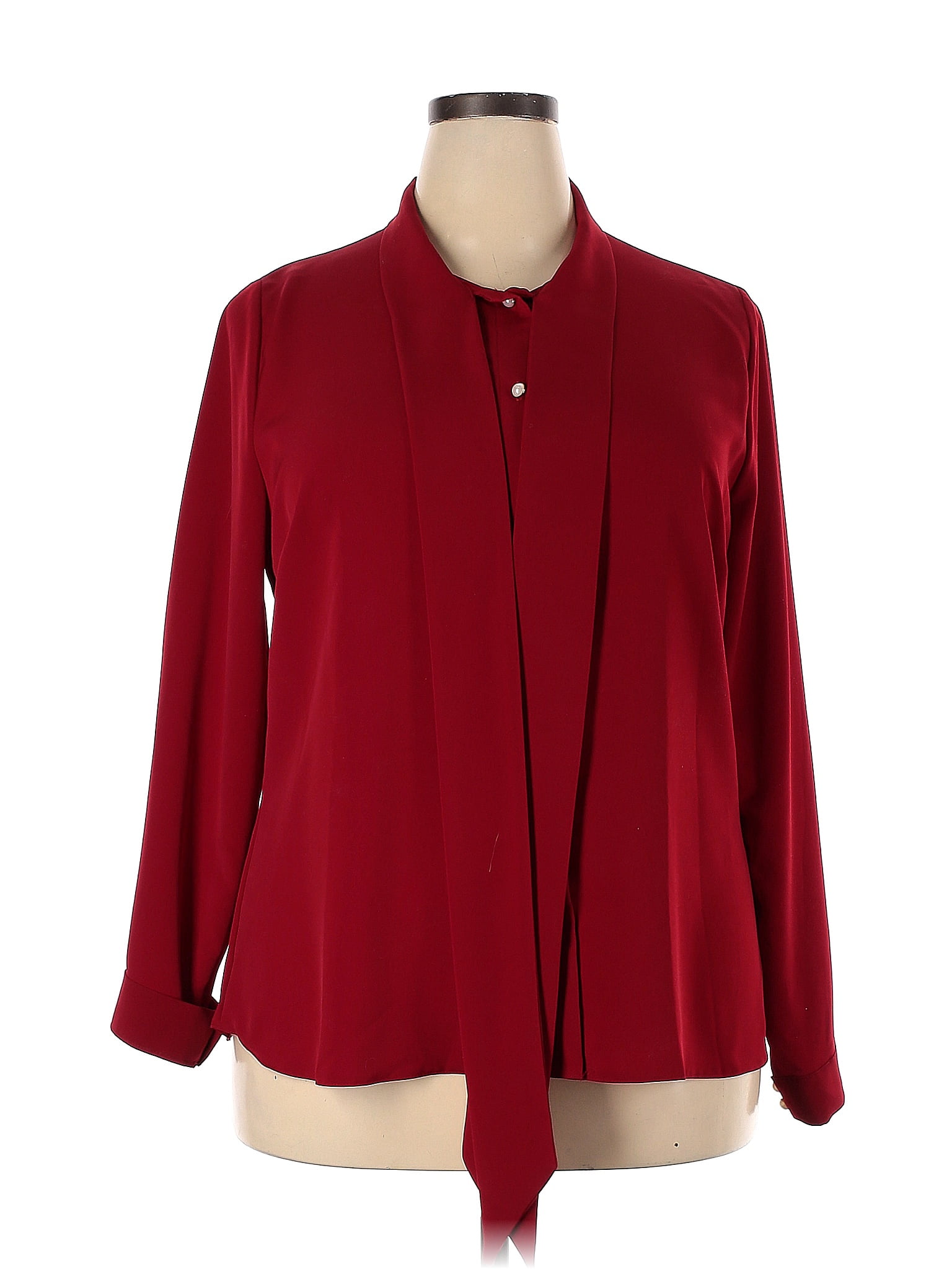 Assorted Brands Solid Red Burgundy Long Sleeve Blouse Size 52 Eu