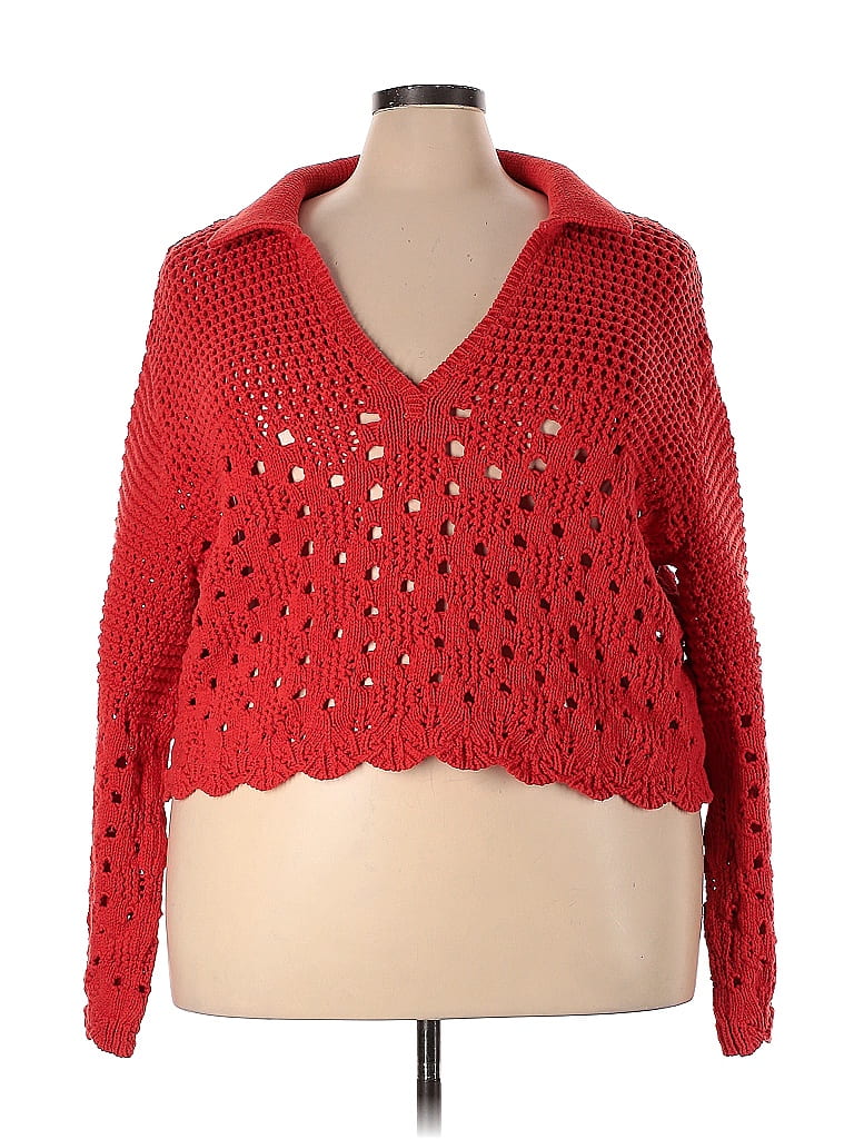 H&M 100 Cotton Color Block Polka Dots Red Pullover Sweater Size 3X