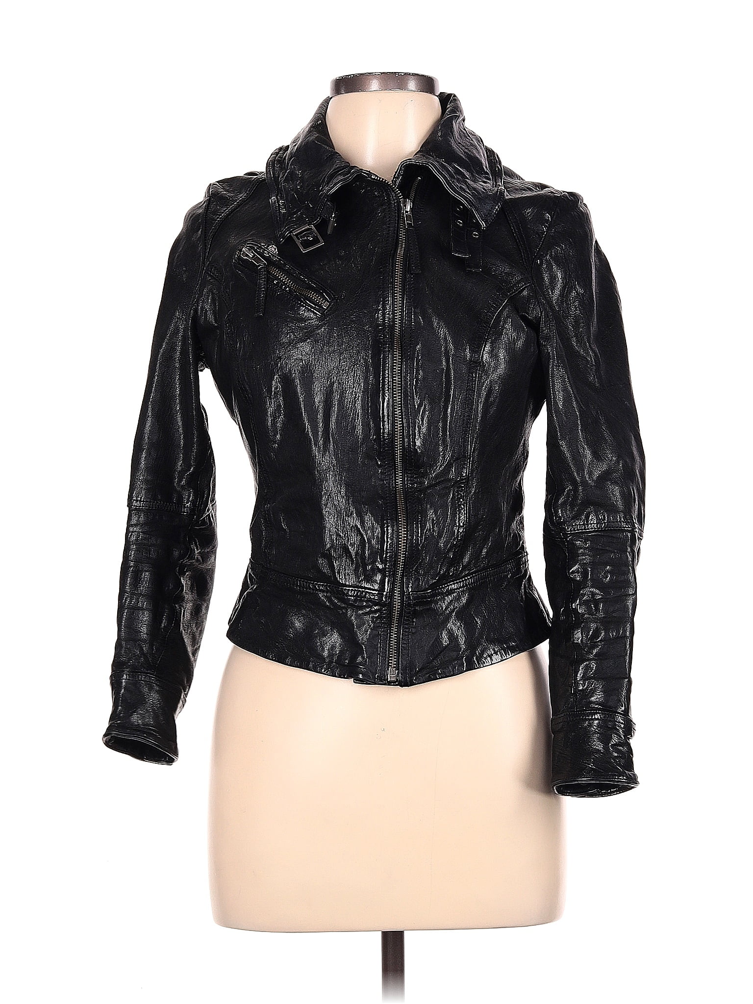 ALLSAINTS Spitalfields Solid Black Leather Jacket Size 10 - 79% off ...