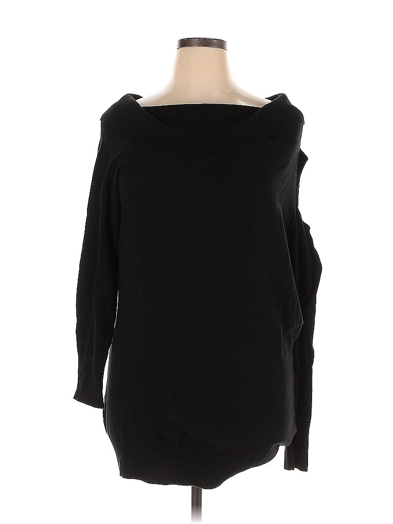 Kate And Mallory Designs Color Block Solid Black Pullover Sweater Size Xl