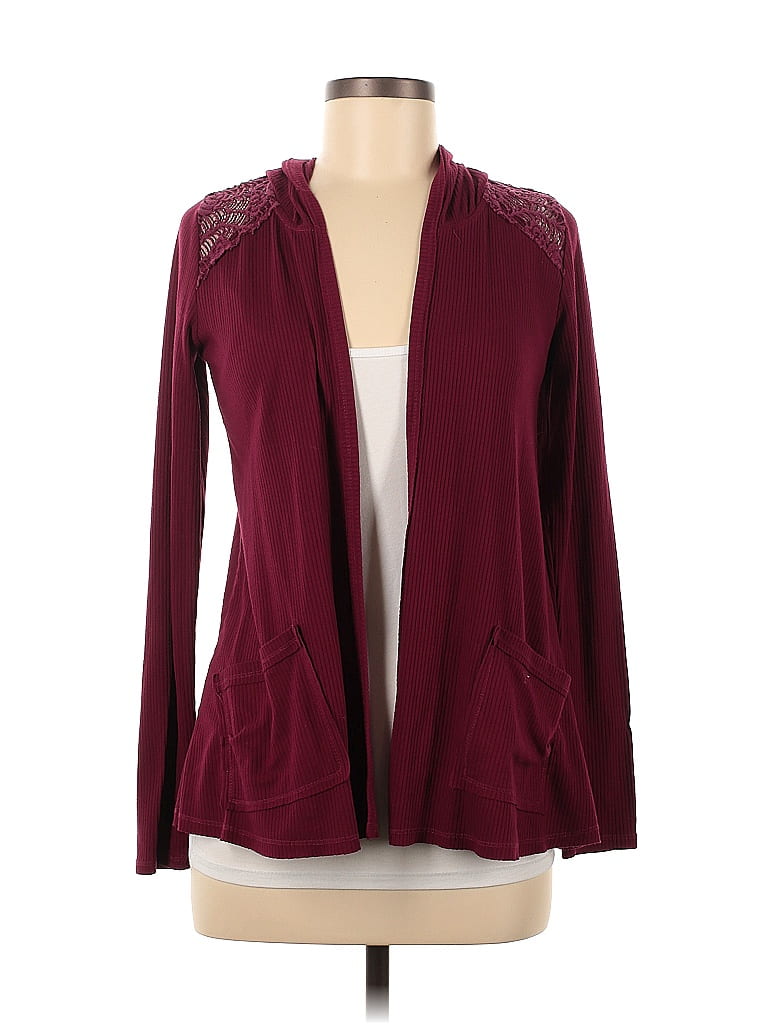 Maurices Color Block Solid Maroon Burgundy Cardigan Size M - 55% off ...