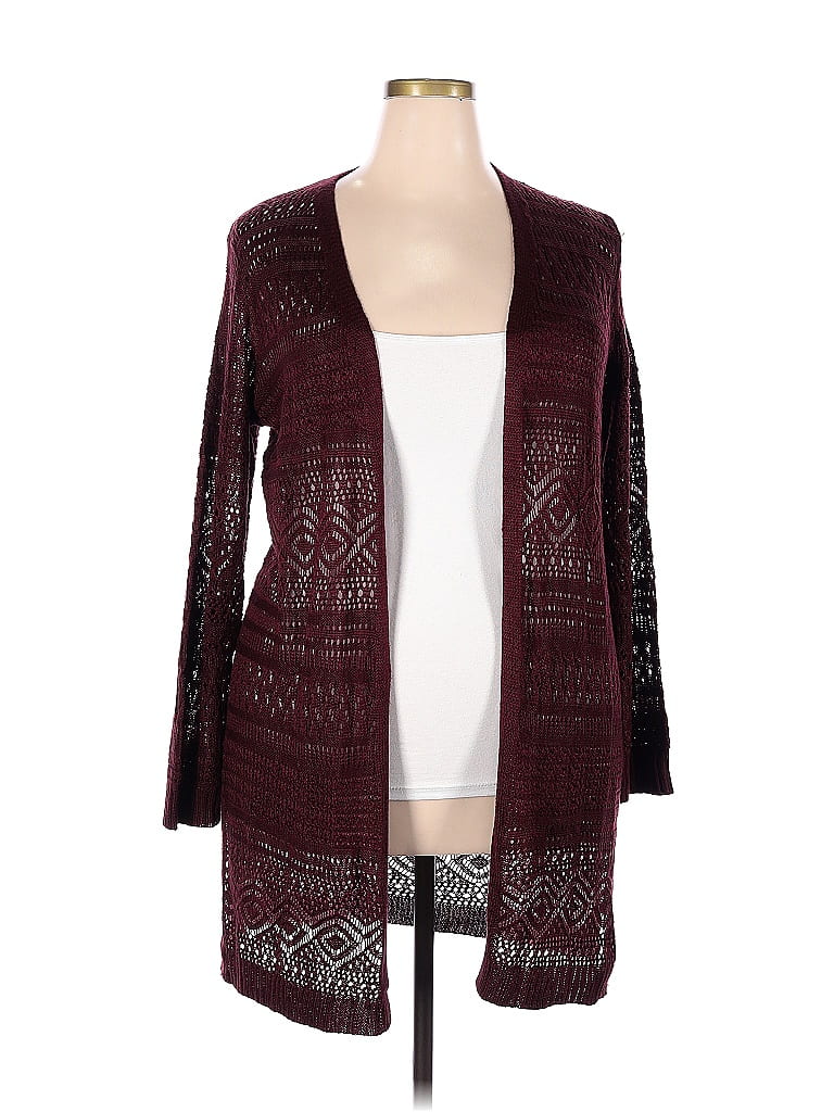 Love Ellie 100% Acrylic Color Block Solid Burgundy Cardigan Size XXL ...