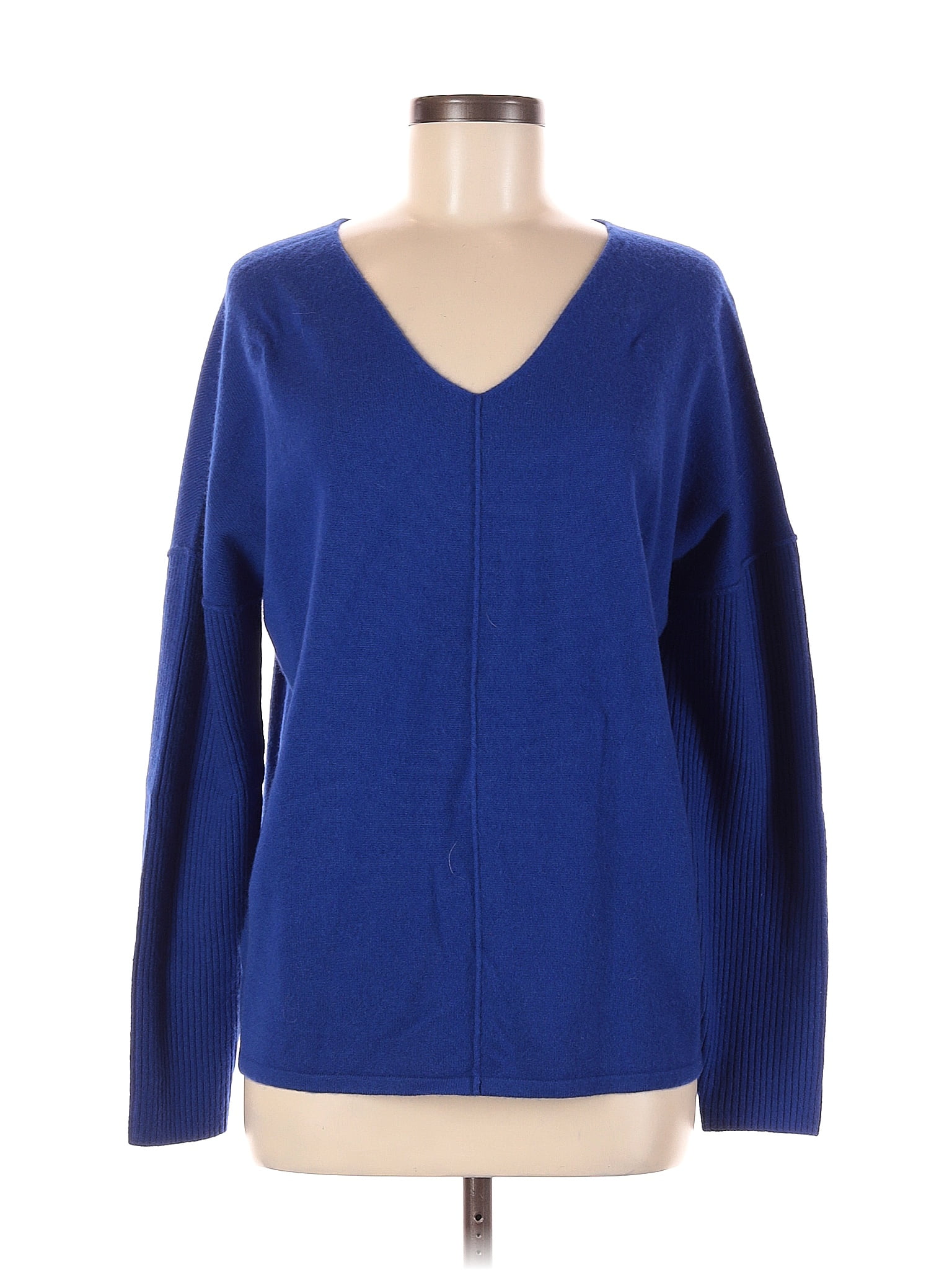 Soft Surroundings 100 Cashmere Color Block Solid Blue Cashmere Pullover Sweater Size M 72 5236