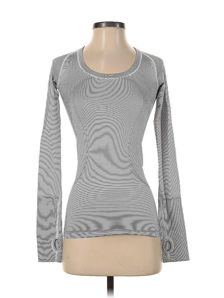 Lululemon Athletica Color Block Stripes White Gray Active T-Shirt Size ...
