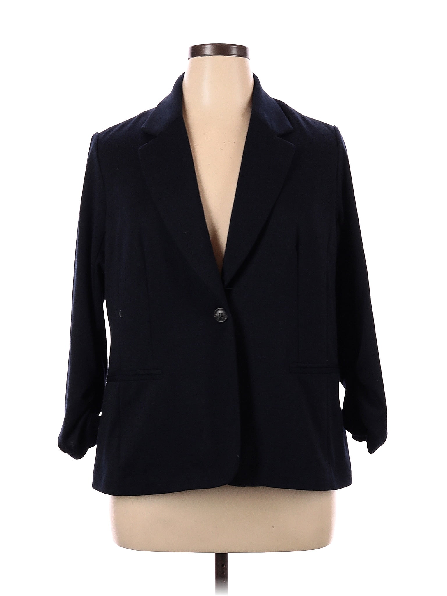 41hawthorn 100 Polyester Solid Navy Blue Blazer Size 1x Plus 63