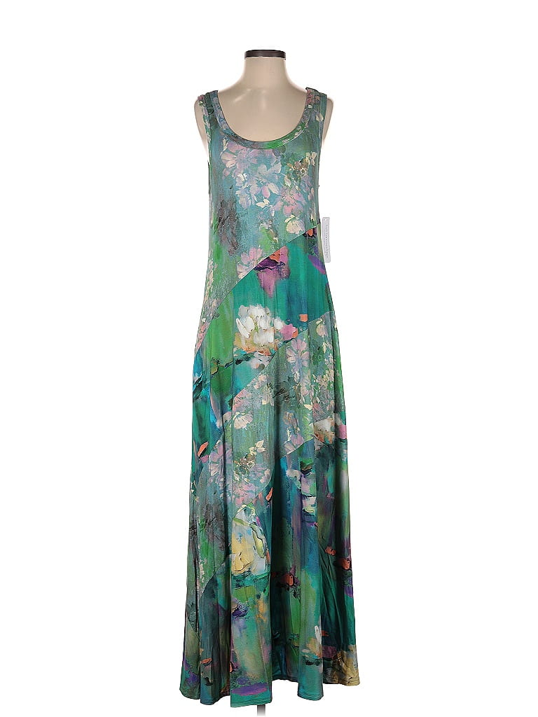 Soft Surroundings Size L Women's Green Solid Maxi-Sleeveless Dress