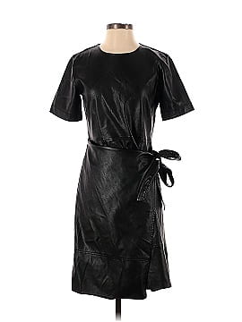 Natori Black Faux Leather Wrap Dress (view 1)