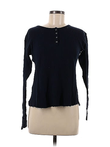 Brandy Melville 100% Cotton Solid Navy Blue Long Sleeve Henley One Size -  50% off