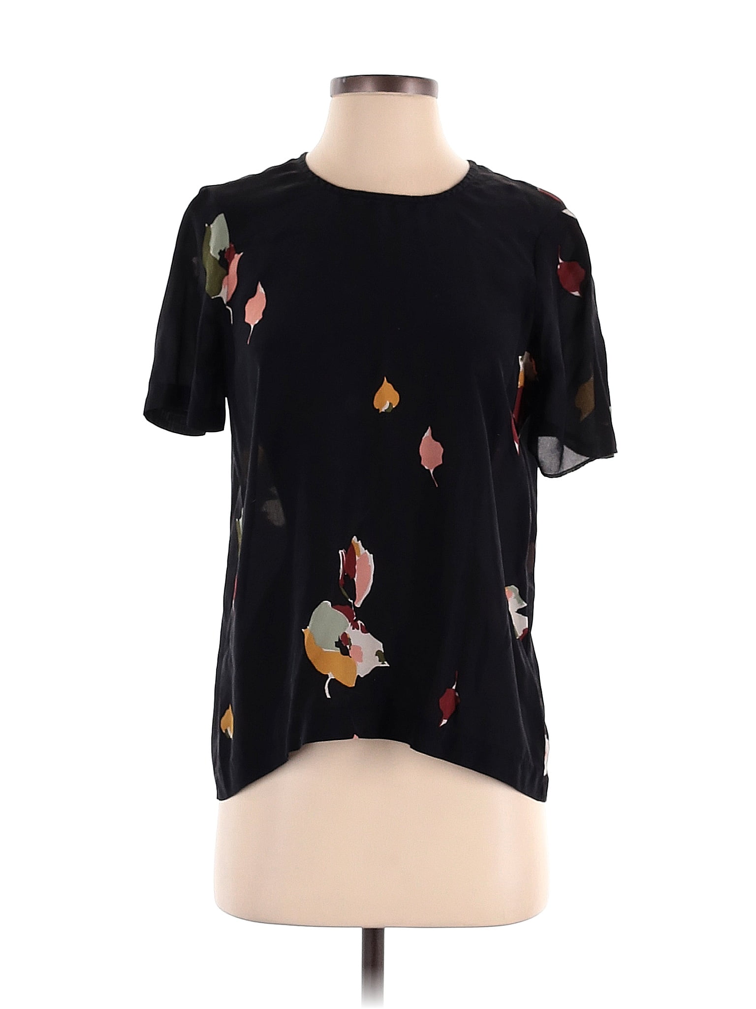 Madewell 100 Silk Floral Black Short Sleeve Blouse Size Xxs 66 Off