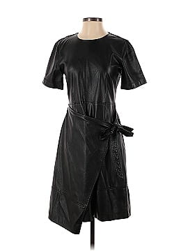 Natori Black Faux Leather Wrap Dress (view 1)
