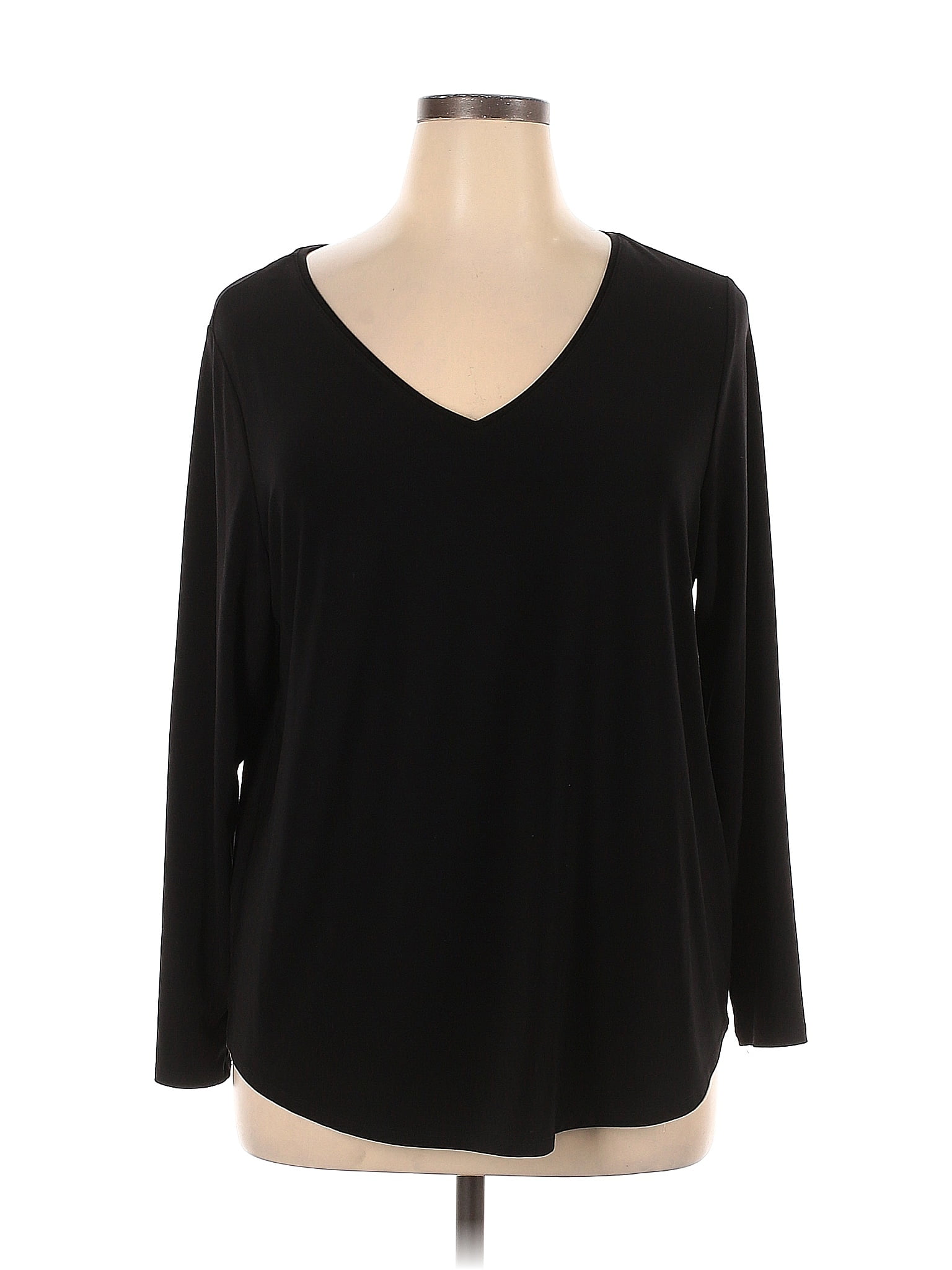 Roz & Ali Solid Black Long Sleeve Top Size 1x (plus) - 66% Off 