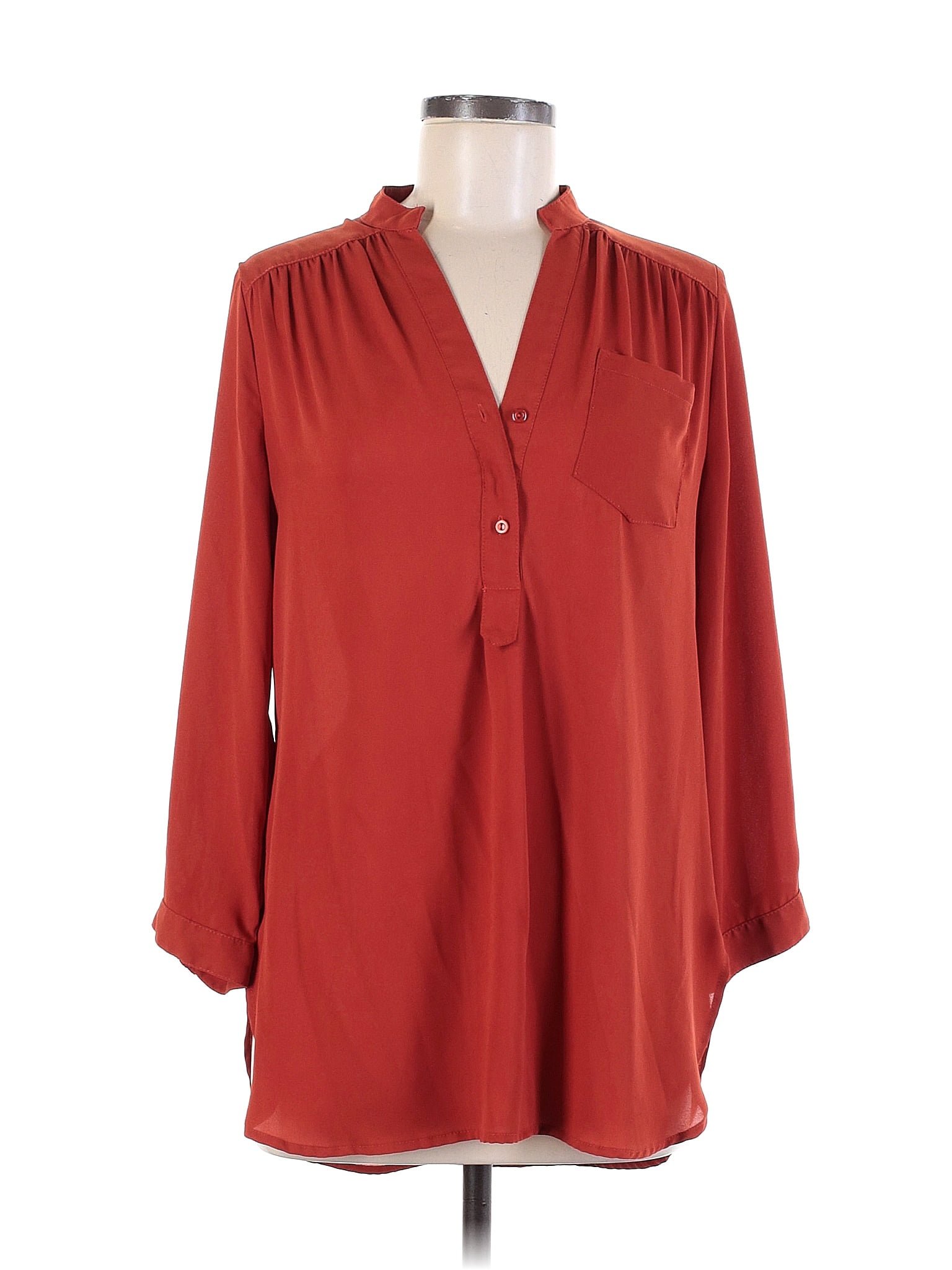 41hawthorn 100 Polyester Solid Red Long Sleeve Blouse Size M 72 Off