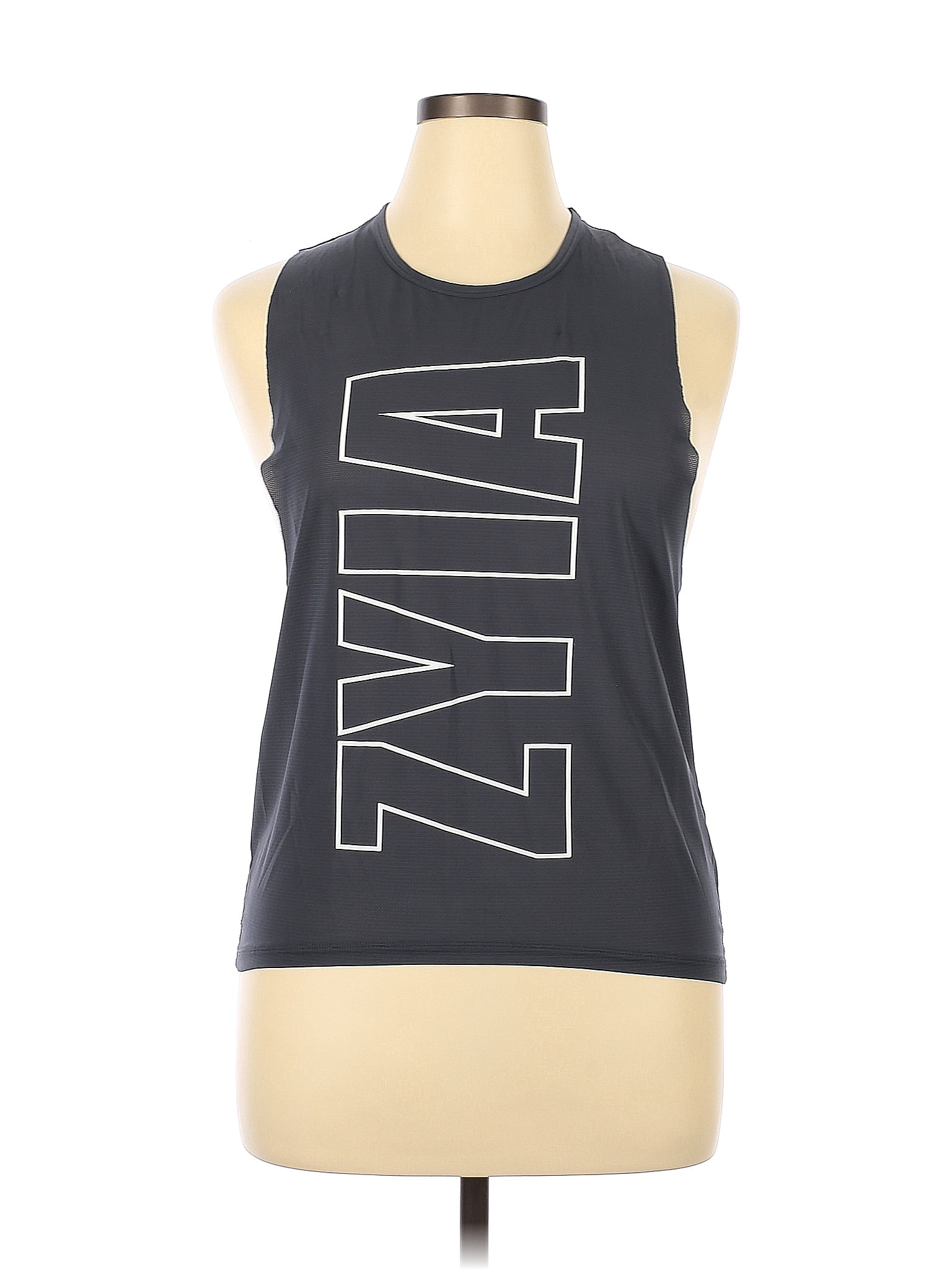 Zyia Active 100% Polyester Graphic Solid Gray Black Active Tank Size XL -  59% off