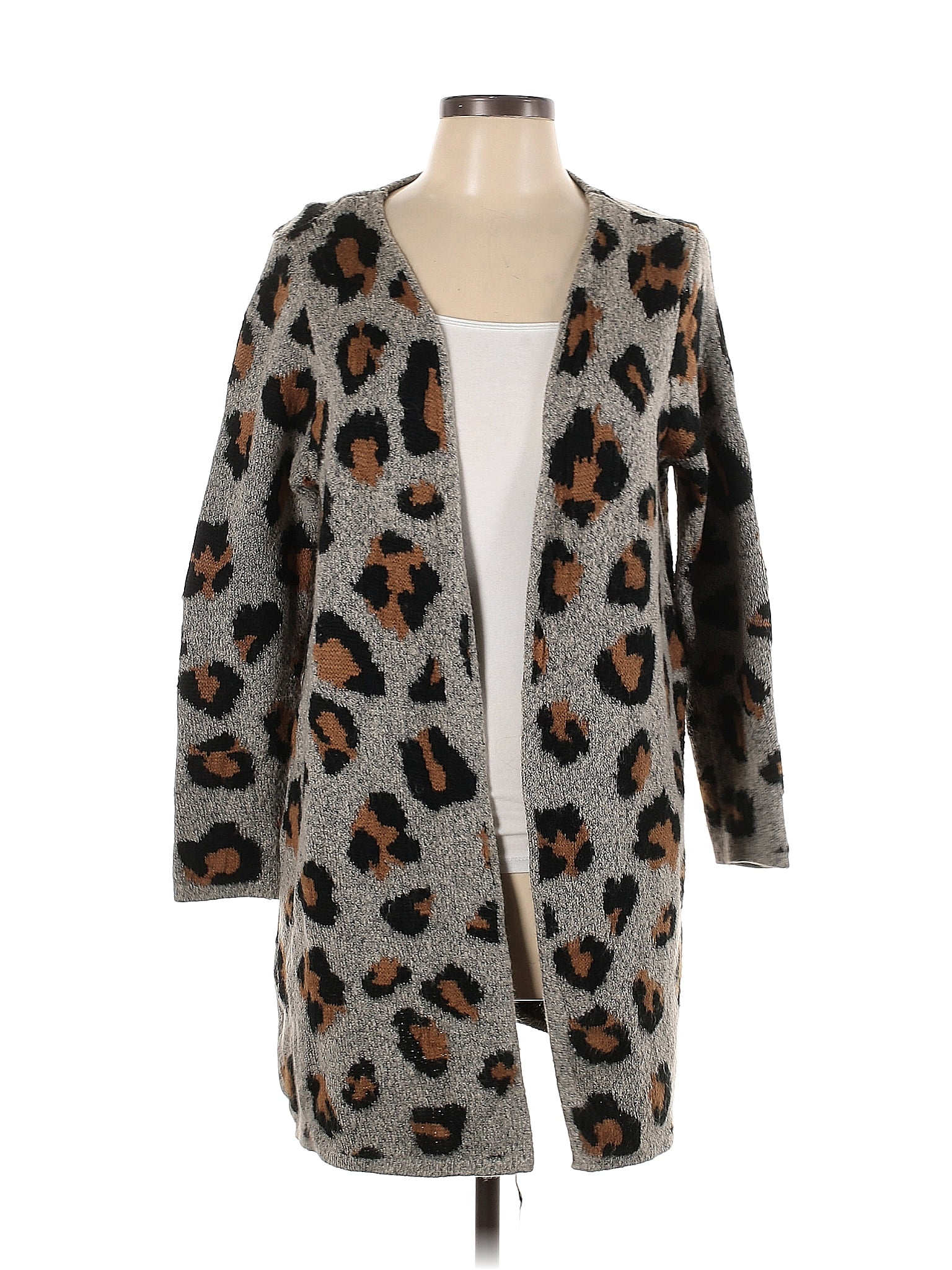 Fortune + Ivy Color Block Leopard Print Gray Cardigan Size L - 57