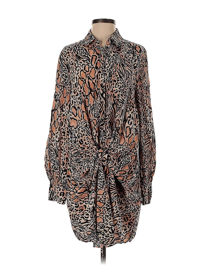 Gilner Farrar 100% Viscose Brown Brooke Leopard Tie Shirtdress Size M - photo 1