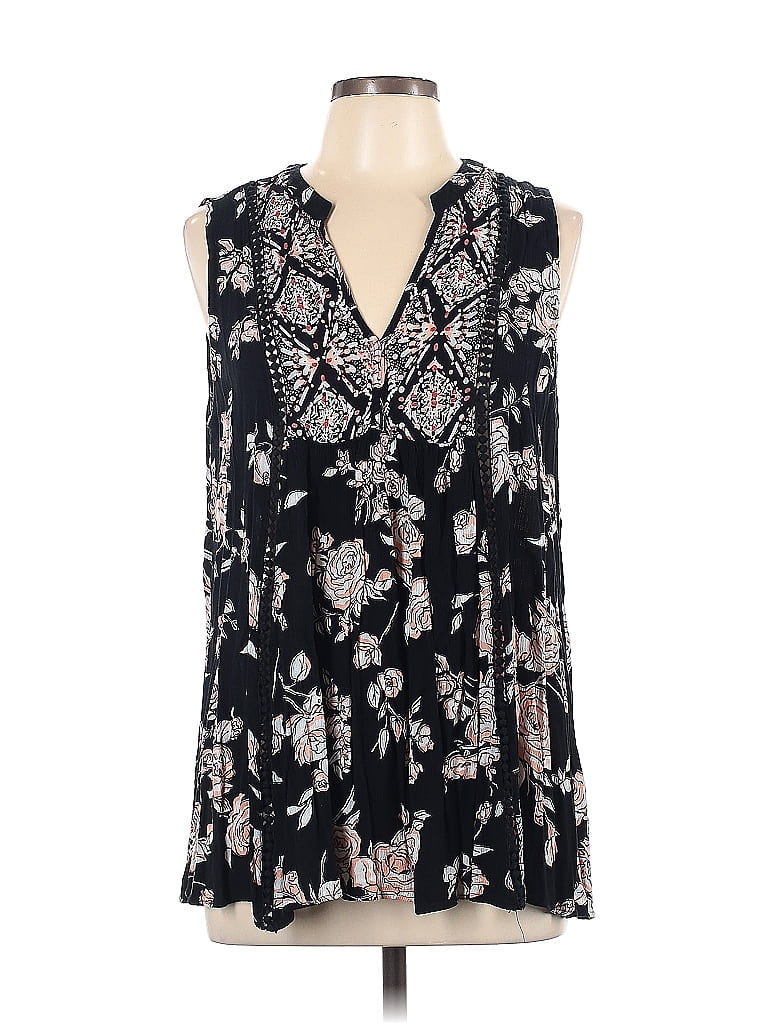 Nostalgia 100 Rayon Floral Black Sleeveless Blouse Size L 24 Off