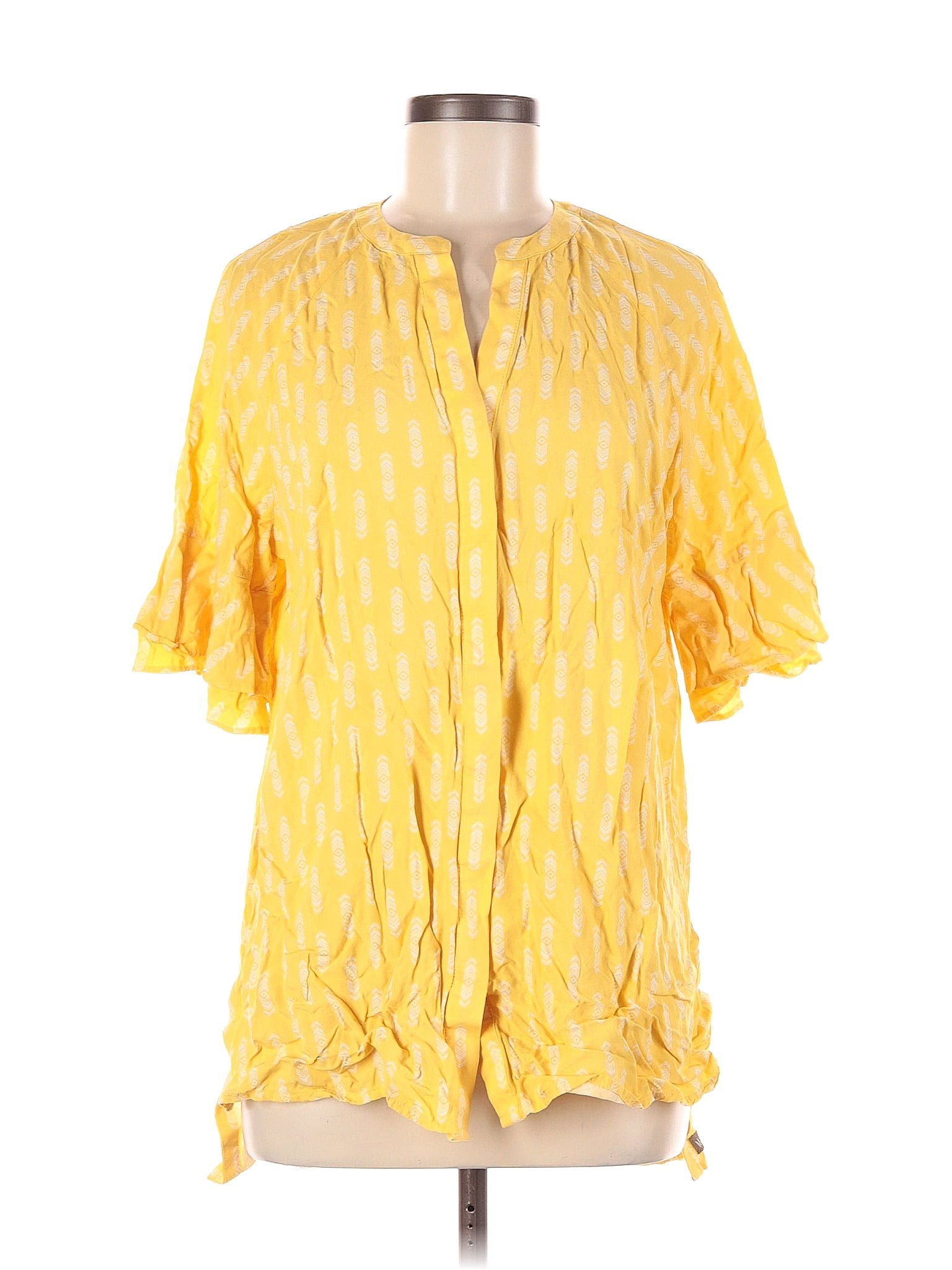 Matilda Jane 100 Rayon Polka Dots Yellow Short Sleeve Blouse Size M