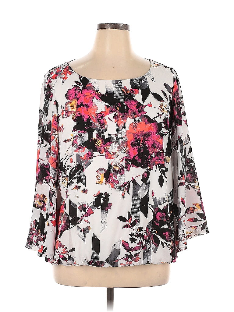 Alfani Womens Printed Blouse White Size Medium
