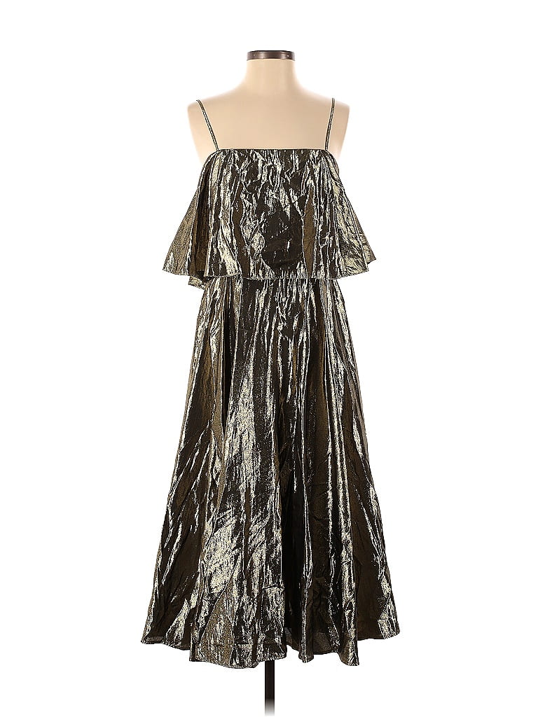 J Crew Gold Goma Dress Crew Collection Pleated Gold Goma Lam Midi Dress,  Size 00