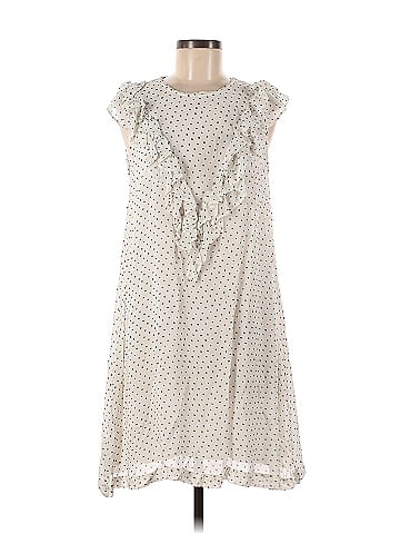 Ganni 100 Viscose Gray White Polka Dot Ruffle Dress Size 40 EU