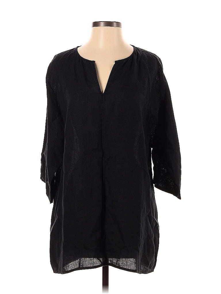 Eileen Fisher 100% Linen Solid Black 3/4 Sleeve Blouse Size S - 75% off ...