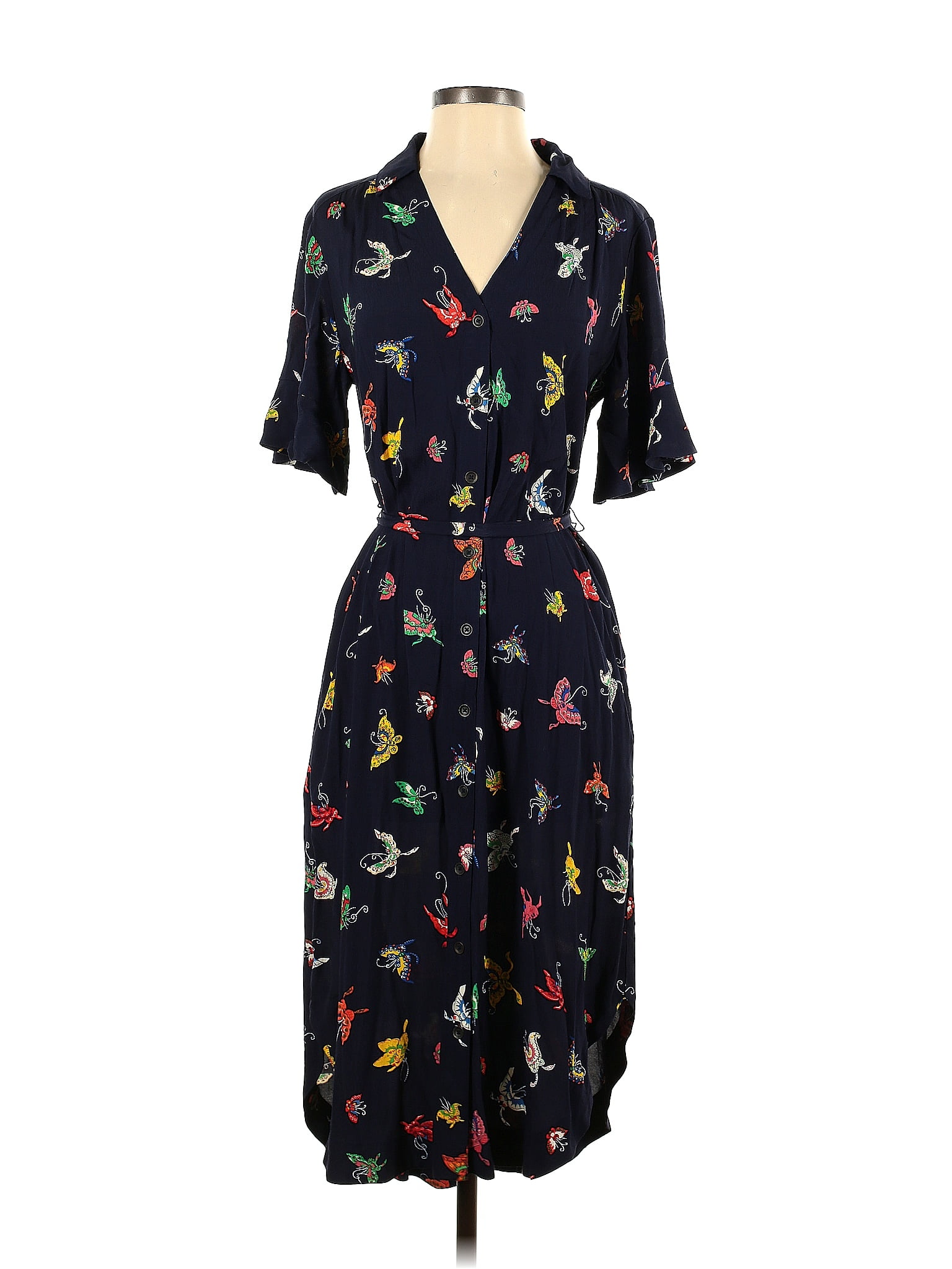 Maeve by Anthropologie 100% Viscose Floral Navy Black Casual Dress Size ...