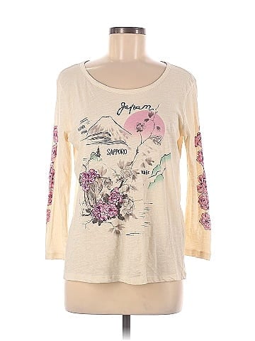 Lucky Brand 100% Cotton Floral Graphic Ivory 3/4 Sleeve T-Shirt
