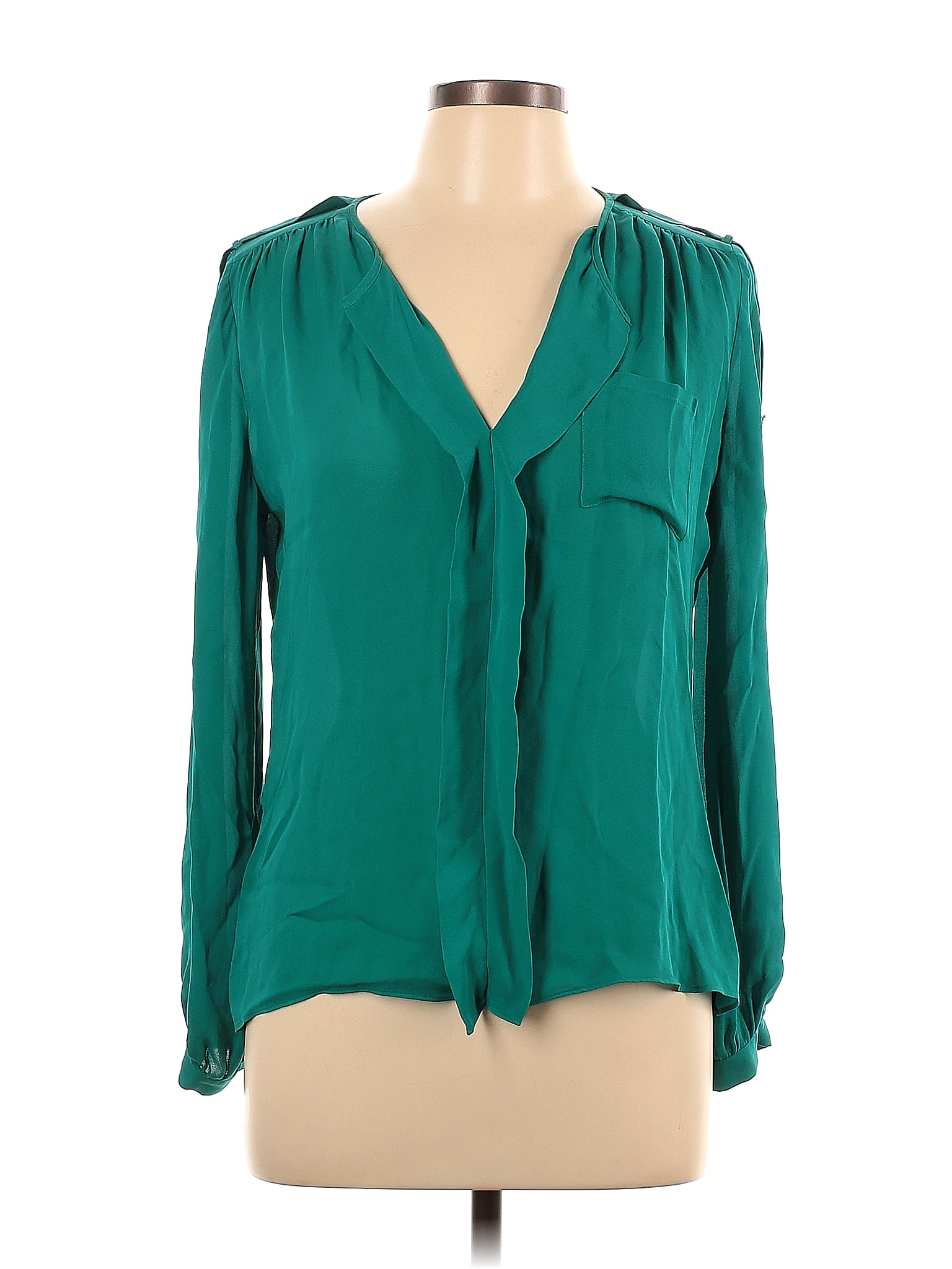 Parker 100 Silk Solid Teal Long Sleeve Blouse Size L 79 Off Thredup