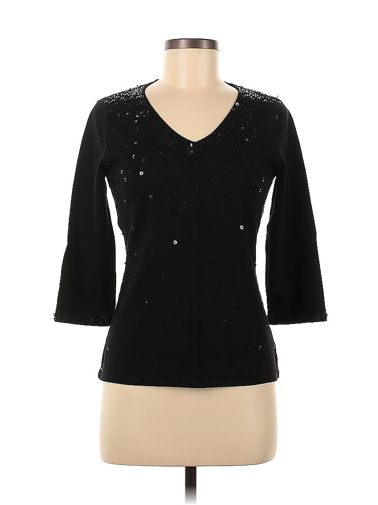 Style&Co Black Long Sleeve Silk Top Size M (Petite) - photo 1