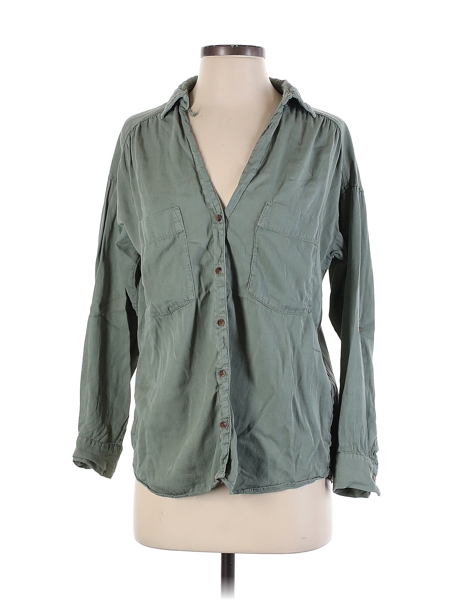 Zara Solid Green Long Sleeve Button Down Shirt Size S 61 Off Thredup