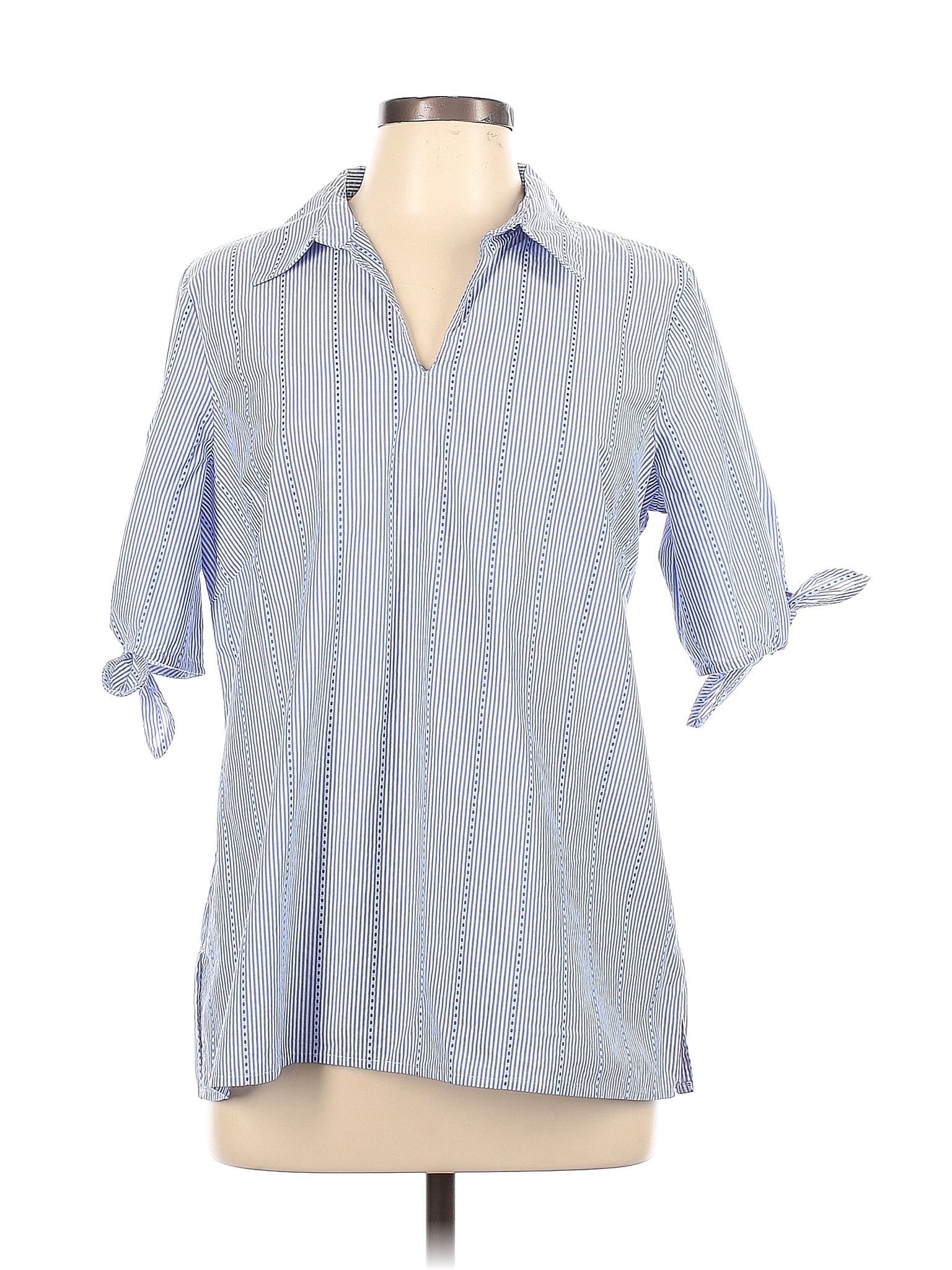 Talbots 100 Cotton Stripes Blue Short Sleeve Blouse Size L 67 Off