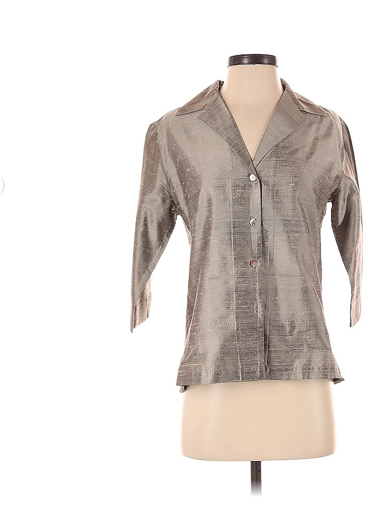 Isda & Co 100% Silk Brocade Gray Long Sleeve Blouse Size S - photo 1