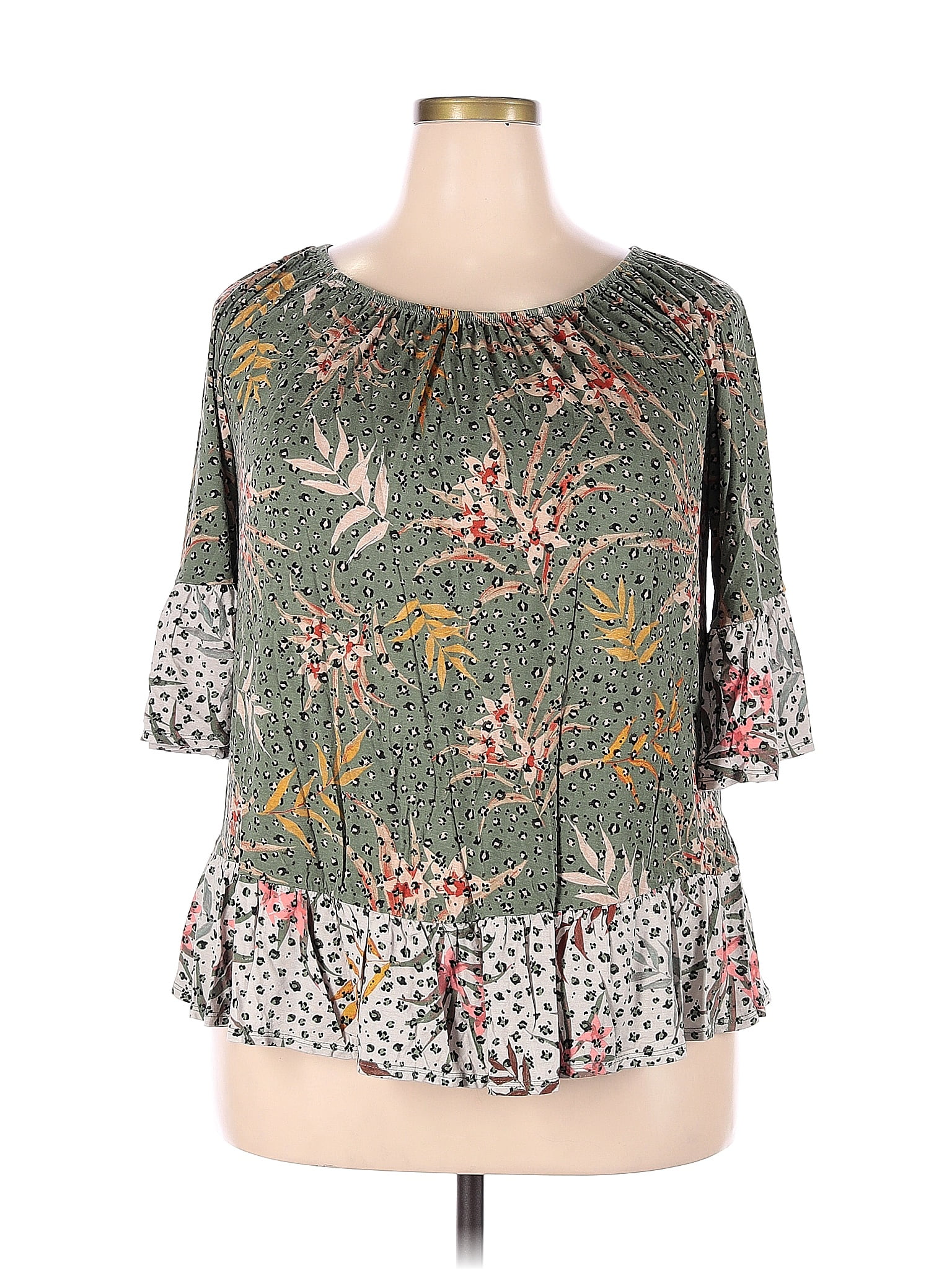 Style&Co Floral Green 3/4 Sleeve Top Size 2X (Plus) - 52% off | thredUP