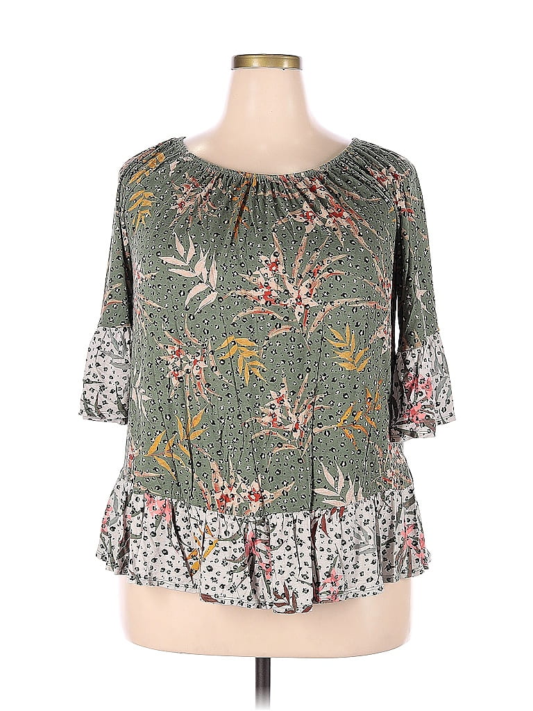Style&Co Floral Green 3/4 Sleeve Top Size 2X (Plus) - 52% off | thredUP