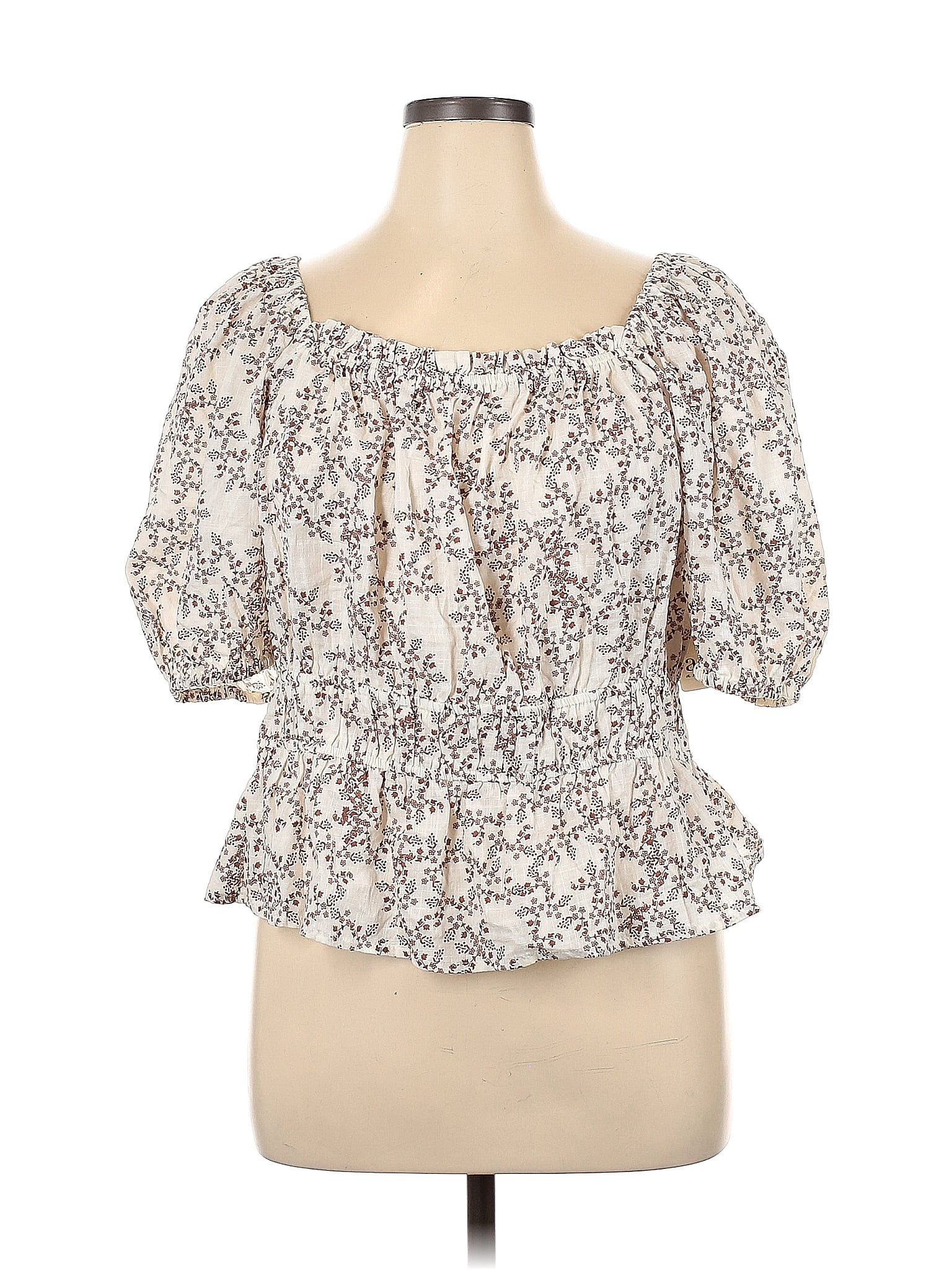 A N A A New Approach Floral Ivory Short Sleeve Blouse Size Xl 45