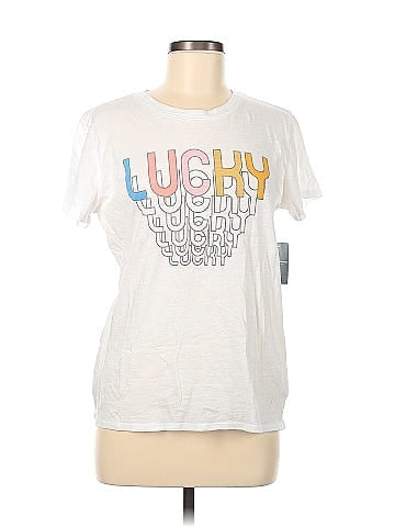 Lucky Brand 100% Cotton Graphic Solid White Short Sleeve T-Shirt