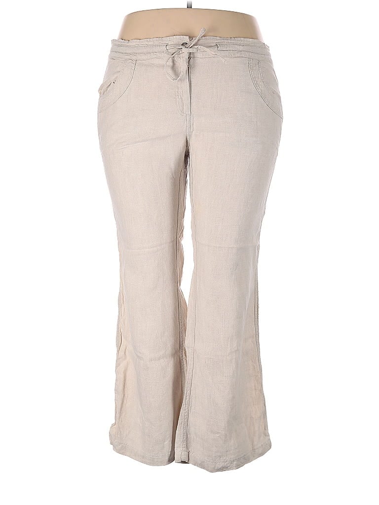 Lands' End 100 Linen Stripes Tan Linen Pants Size 18W (Plus) 66 off