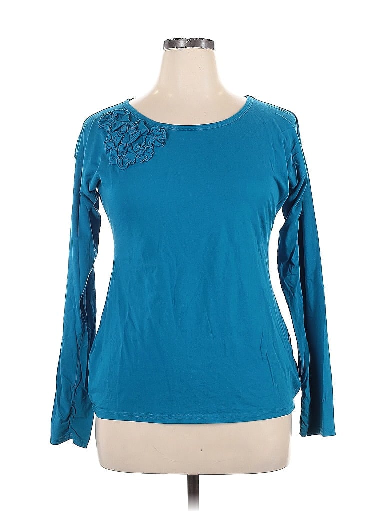 Garnet Hill 100% Cotton Blue Long Sleeve T-Shirt Size XL - photo 1