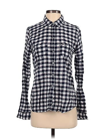 Hollister Checkered-gingham Multi Color Silver Long Sleeve Button-Down Shirt  Size L - 62% off