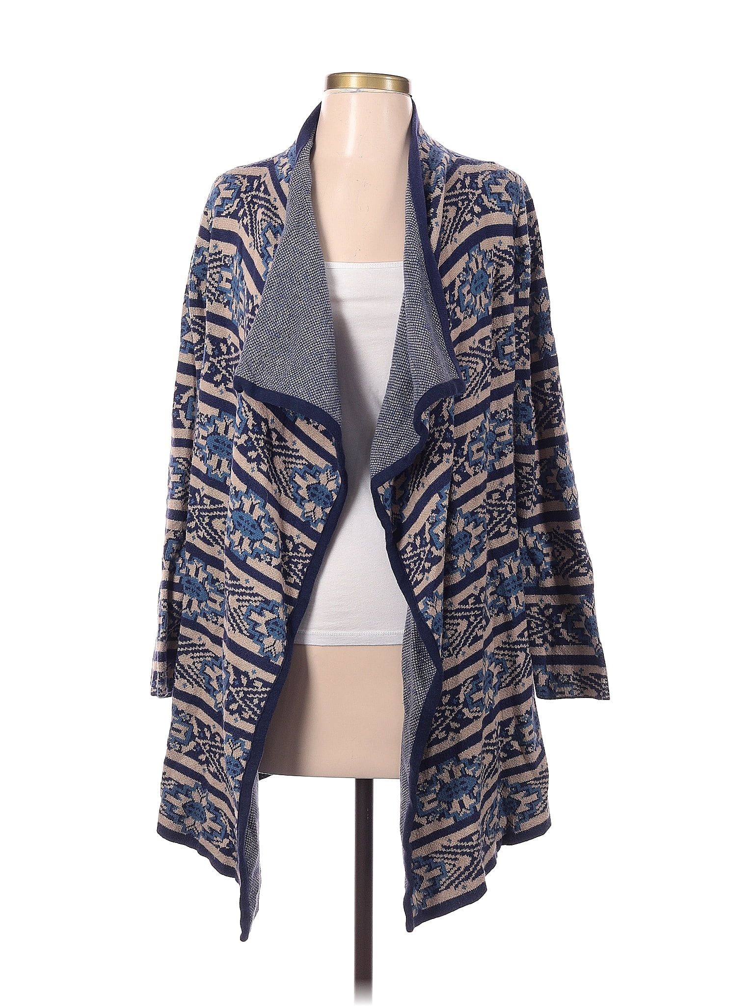 Lucky Brand Women's Shawl Collar Button Cardigan Sweater Indigo Multi Blue Size X-Large