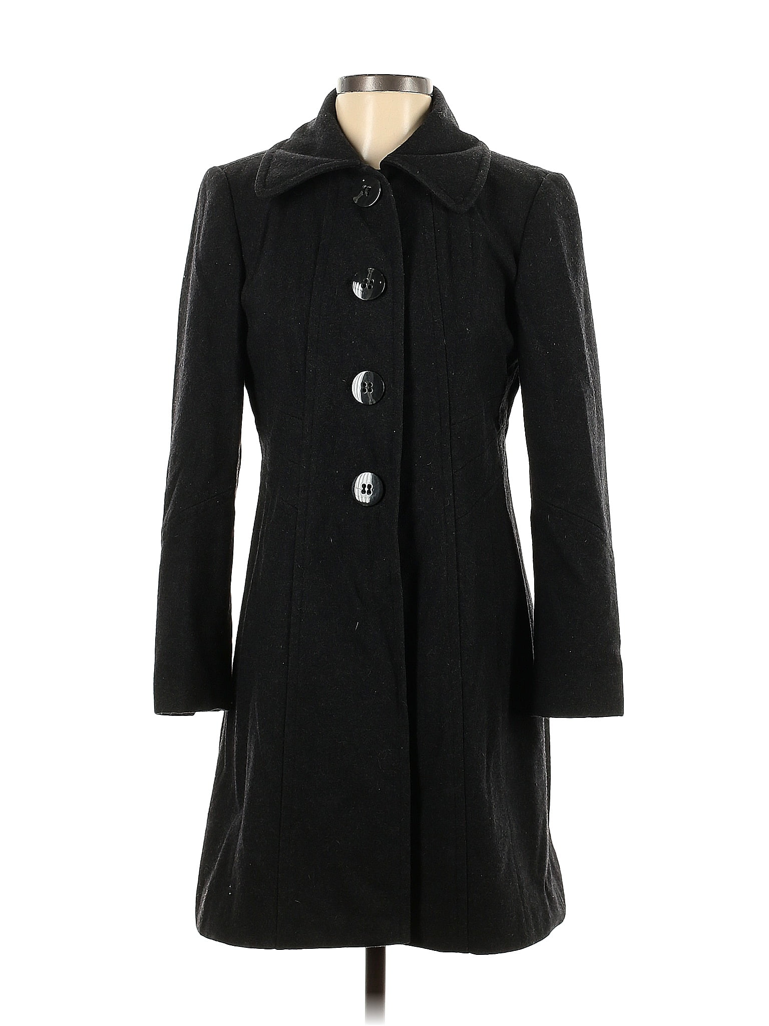 Larry Levine Solid Black Wool Coat Size 4 (Petite) - 66% off