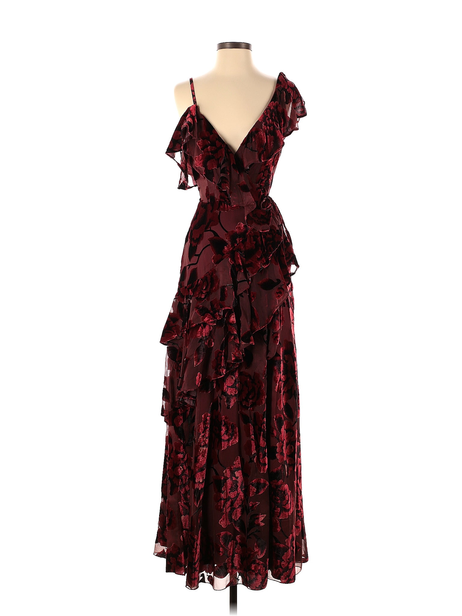 Velvet Ruffle Gown Hutch Floral Multi Color Burgundy Red Velvet Ruffle Gown Size S - 70% ...