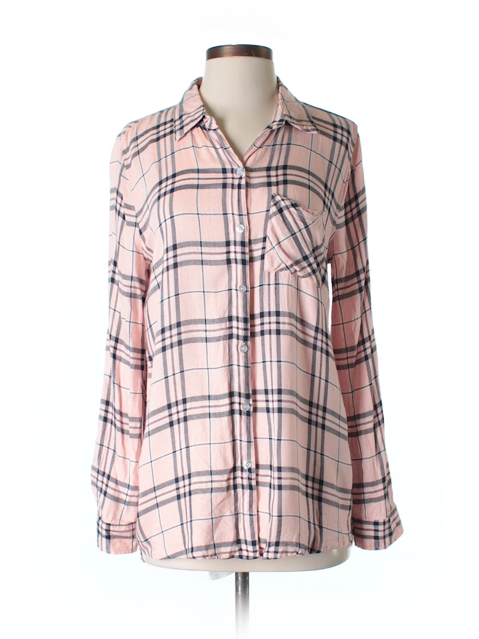 Blu Pepper 100% Rayon Checkered-gingham Coral Long Sleeve Button-Down ...