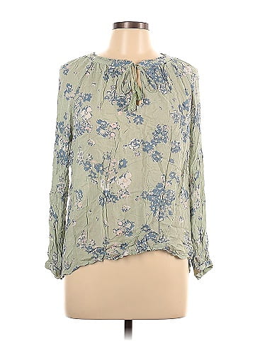 Lucky Brand 100% Viscose Floral Green Long Sleeve Top Size L - 73% off