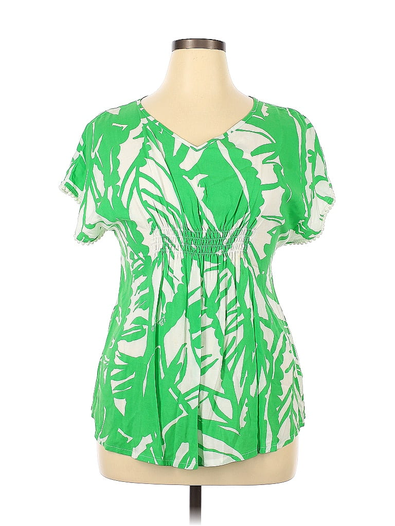 Lilly Pulitzer 100 Rayon Tropical Green Short Sleeve Blouse Size Xl